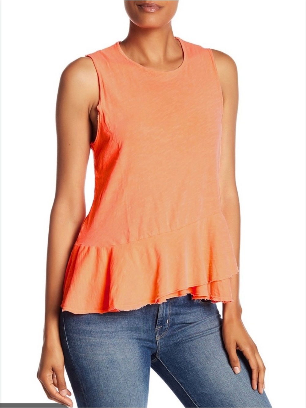 Sleeveless Sundry 100% Cotton  Peplum Tank Top - Coral